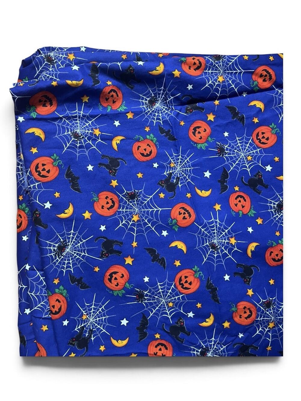 Cranston Print Works Halloween Fabric Cotton 144” x 42” Blue Pumpkin Spider Web